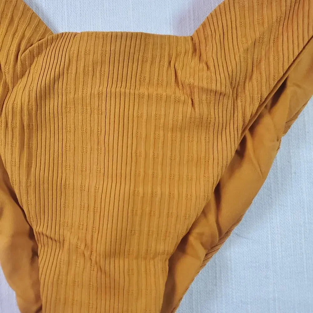 L*Space Cabana Bitsy Bikini Bottom Ribbed Orange Mustard Yellow Swimsuit NWT S